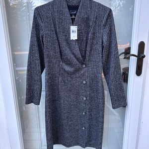 (NEW!) Connected Apparel gray pinstripe dress, size 6, long sleeved